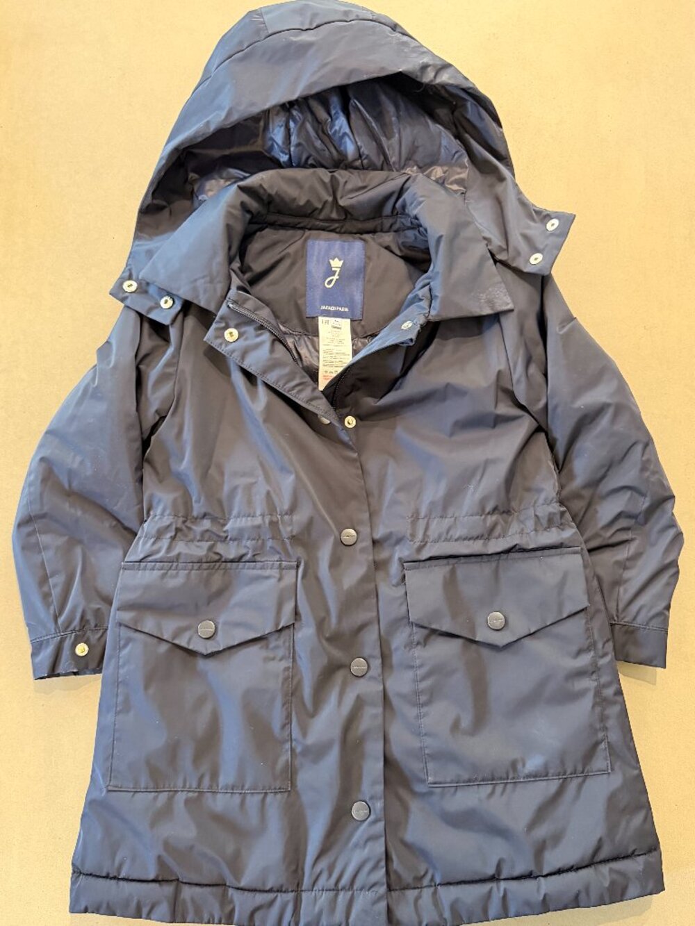 Jacadi Girls Navy Insulated Winter Coat Detachable Hood Size 6